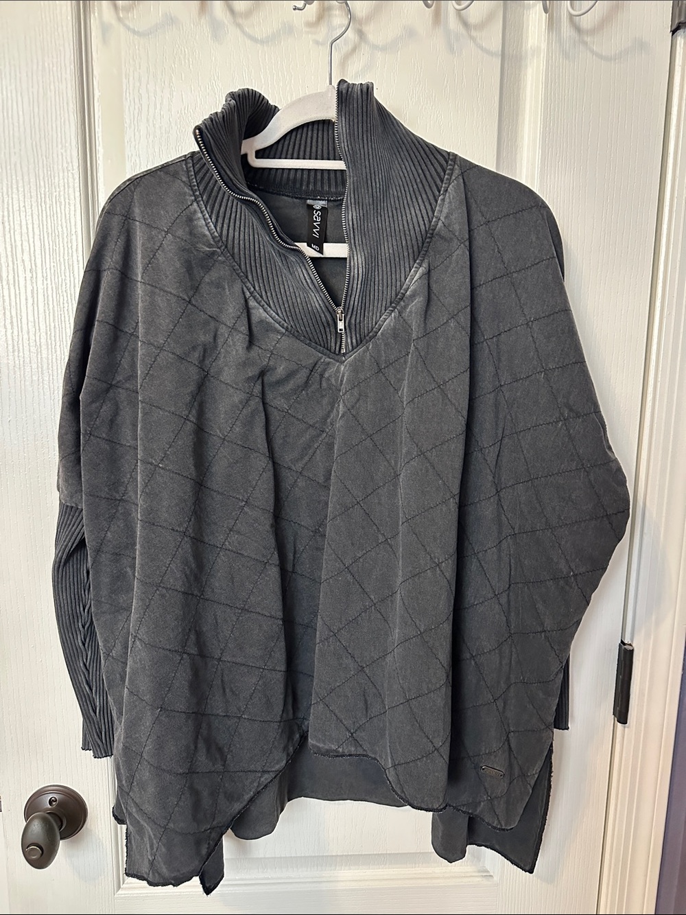 Savvi Charcoal Cotton Quilted Half-Zip Oversized Pullover Sweatshirt Womens M
